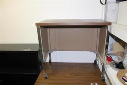 Lot of (3) Pieces of Office Furniture -- (1) Cabinet - (1) Metal Shelf - (1) Roll Around Desk