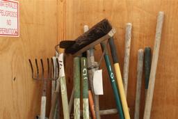 Lot of Misc Hand Tools - Shovels - rakes - Pitch Fork - Post Hole Diggers