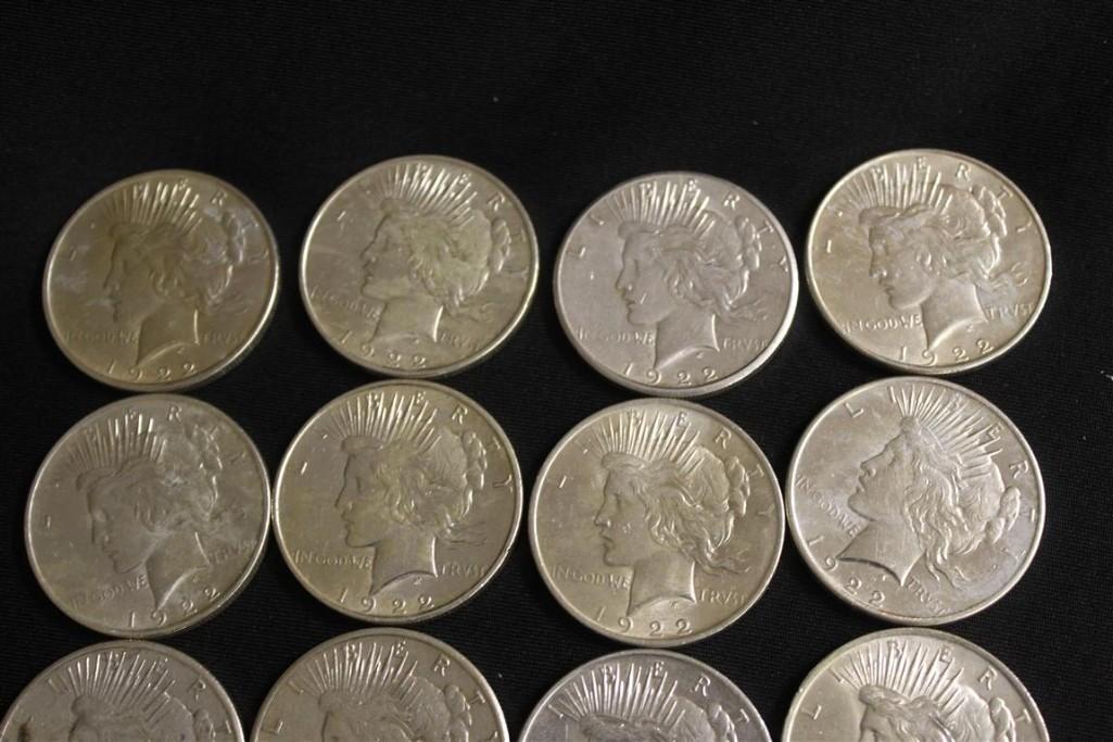 (12) 1922 SILVER DOLLARS, (6) 1923 SILVER DOLLARS, (1) 1924 SILVER DOLLAR