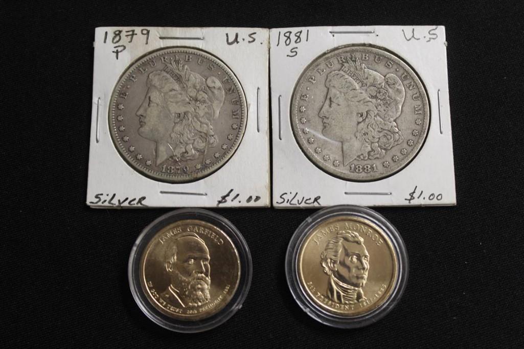 JAMES MONROE DOLLAR, 1881 James Garfield Dollar, 1879 Silver Dollar, 1881 Silver Dollar