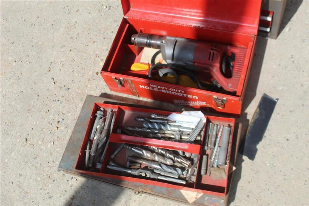 MILWAUKEE DRILL W/ TOOL BOXES W/ TOOLS