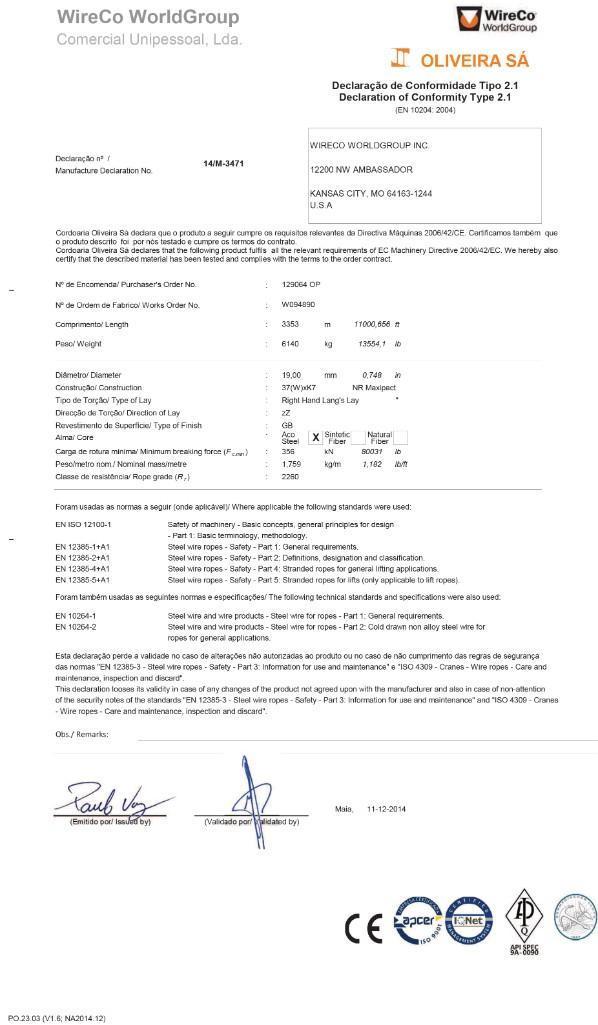 CERTIFIED 3/4IN NON ROTATING WIRE