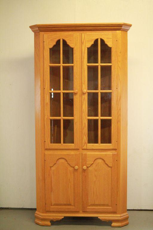 Oak Corner Cabinet With Glass Doors