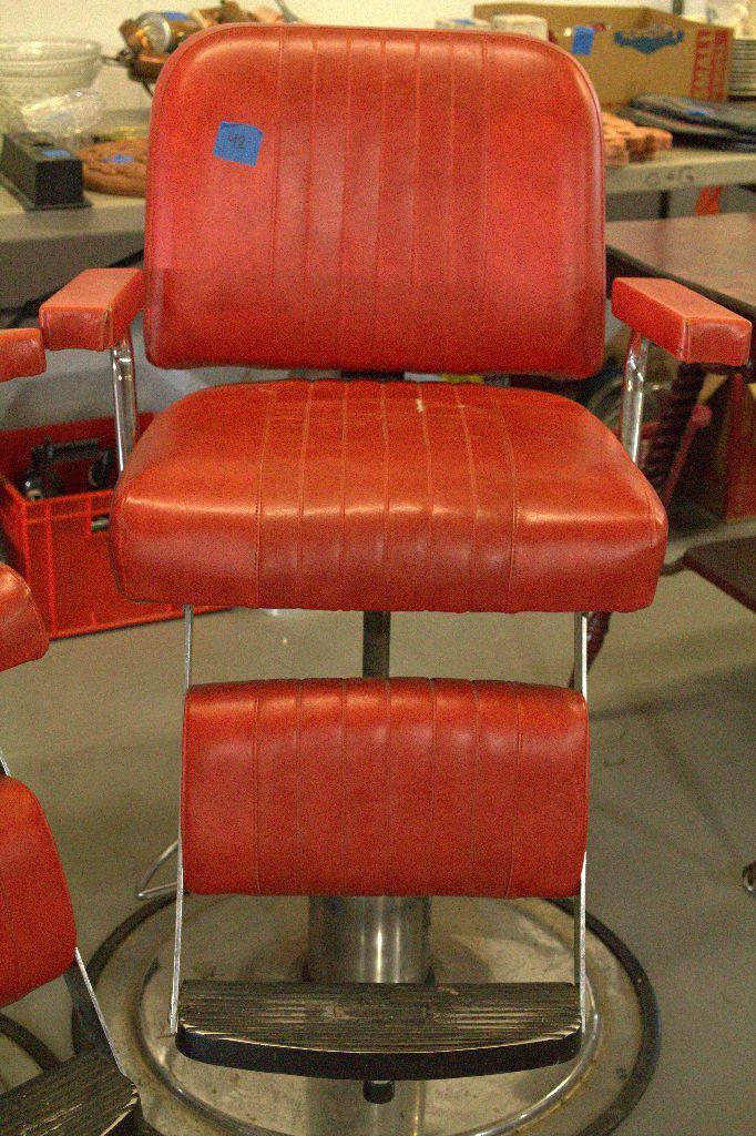 Pair of Red Leather Barber Chairs