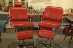Pair of Red Leather Barber Chairs
