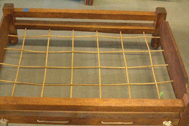 Antique Child's Trundle Rope Bed on Wooden Rollers