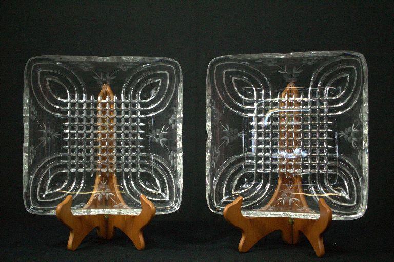 2 Pressed & Etched Glass Dishes