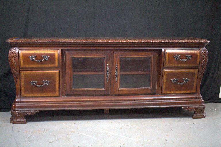 Mahogany TV Stand with Glass Doors