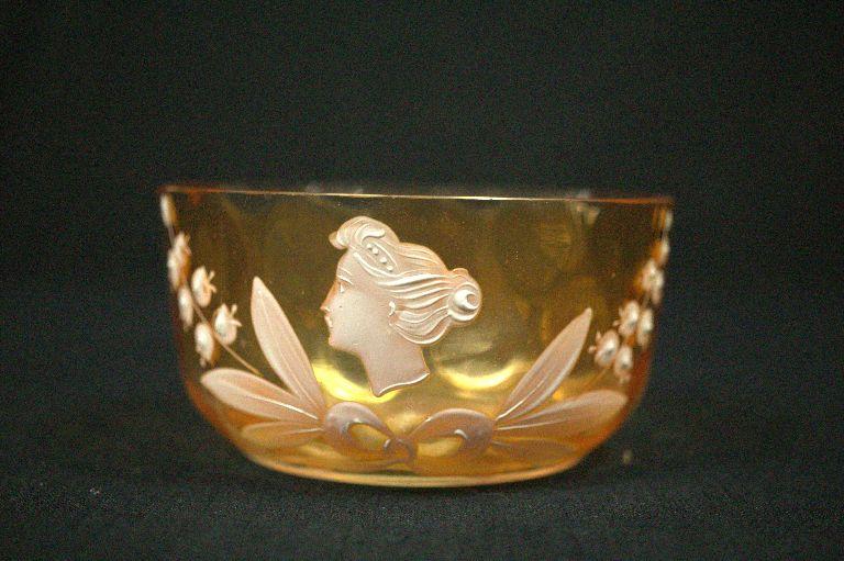 Amber Bowl With Hand Painted Design