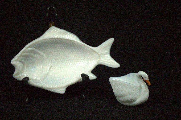 Milk Glass Swan & Milk Glass Fish