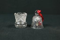 2 Pcs. Pressed Glass Toothpick Holder & Crystal Bell