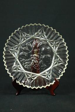 Pressed Glass Plate With Fruit Design