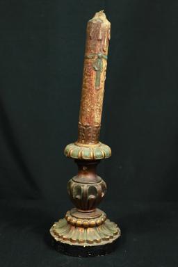 Wooden Painted Candle Stick with Candle