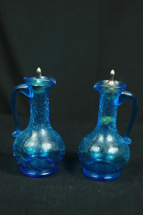 2 Crackle Glass Cruets