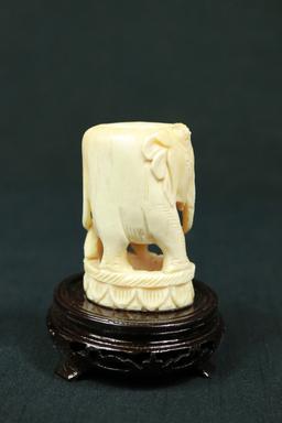 Bone Carved Elephant on Stand