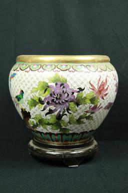 Cloisenne Flower Pot On Stand