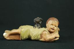 Plaster Figurine Child With Dog