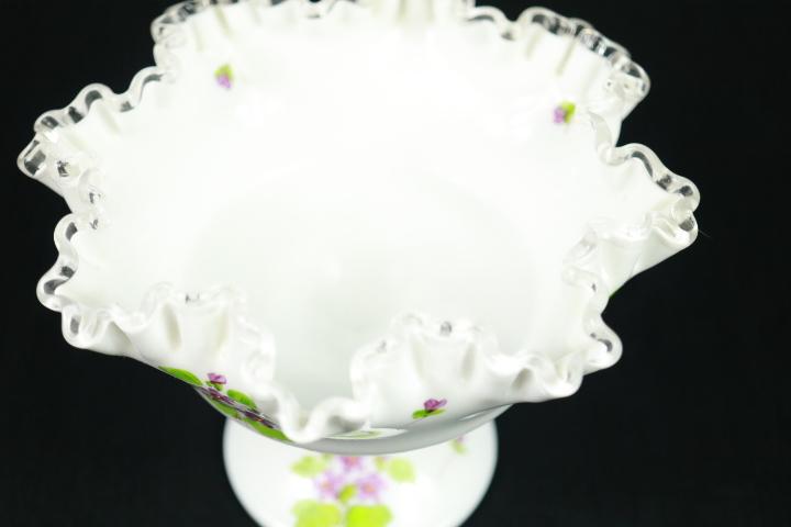 Signed Fenton Ribbon Bowl With Handpainted Violets