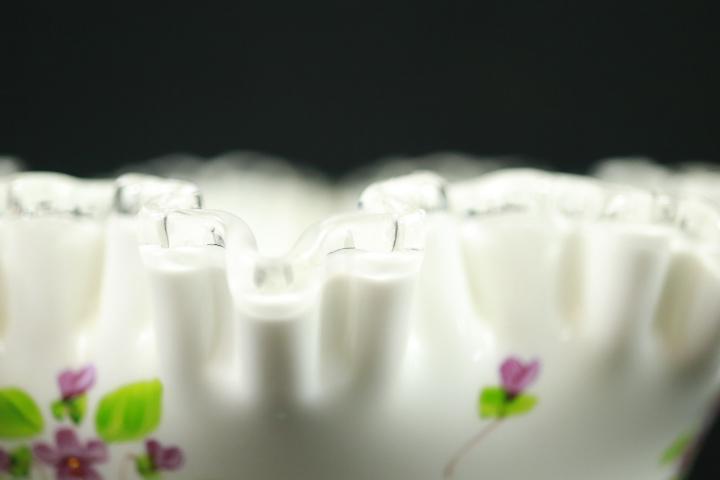 Signed Fenton Ribbon Bowl With Handpainted Violets