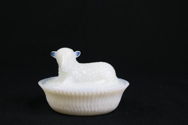 Milk Glass Sheep On The Nest