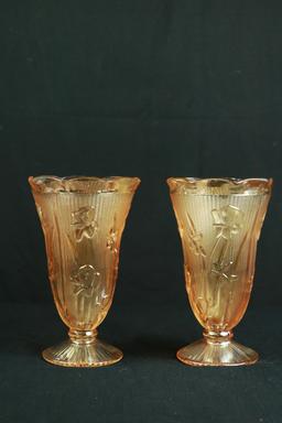 Pair Of Iris & Herringbone Vases