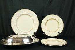 4 Rhapsody Pattern George Jones Plates, Silver Plated Tray