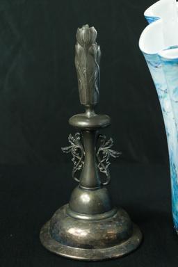 Silver Plated Candle Holder & Fluted Art Glass Vase