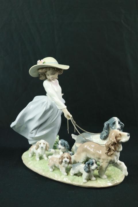 Girl Walking Dogs Lladro Figurine