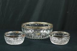 3 Crystal Bowls With Metal Rims