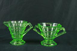 Green Depression Glass Sugar & Creamer