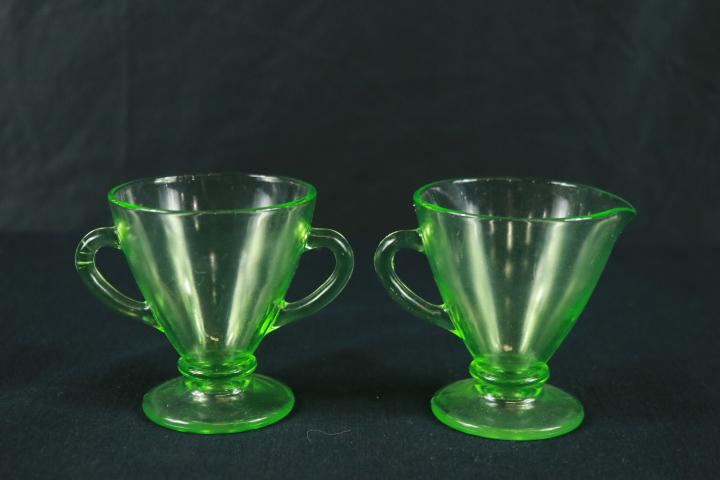 Green Depression Glass Creamer & Sugar