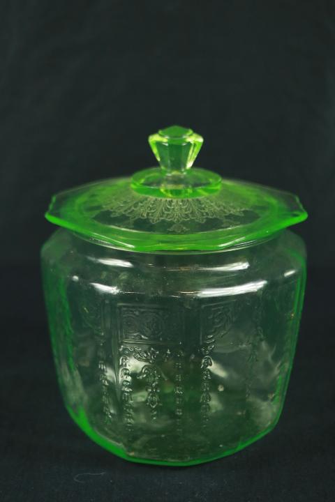 Green Depression Glass Center Handled Plate