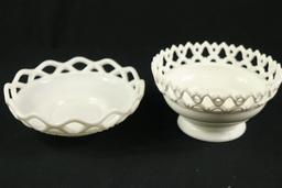 2 Reticulated Milk Glass Bowls