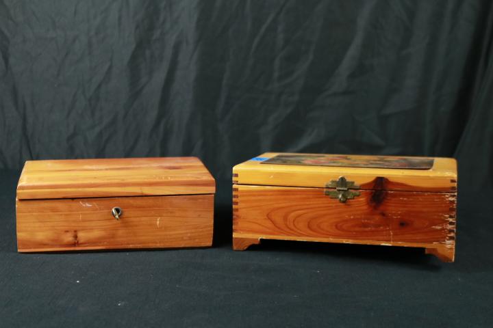 2 Wooden Boxes with Sewing Attachments