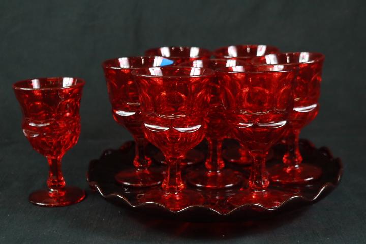 8 Ruby Glass Tumblers & Ruby Glass Tray