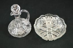 Cut Glass Bowl & Glass Cruet