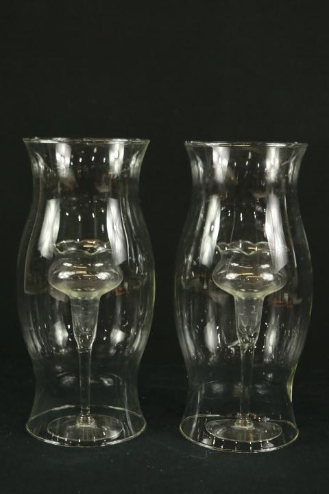 2 Glass Globes & 2 Glass Candlesticks