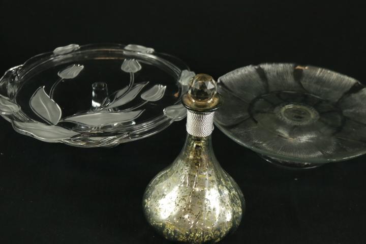 2 Glass Cake Plates & Decanter