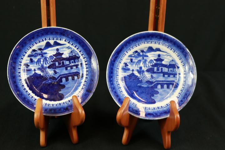2 Blueware Plates & English Blueware Tile
