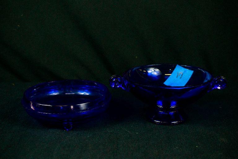 2 Blue Depression Glass Bowls