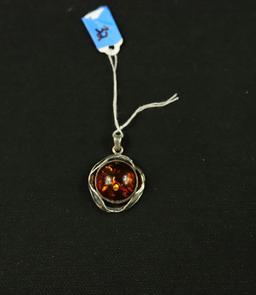 Sterling Silver Pendant With Amber Stone