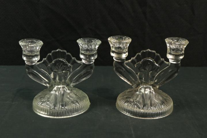 Pair Of Iris & Herringbone Candlesticks