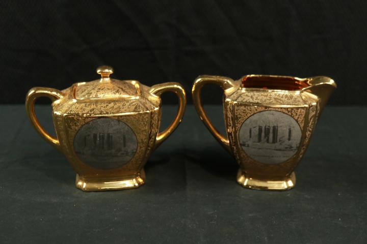 Pair 22kt. Gold Painted 1934 Chicago World's Fair Sugar & Creamer