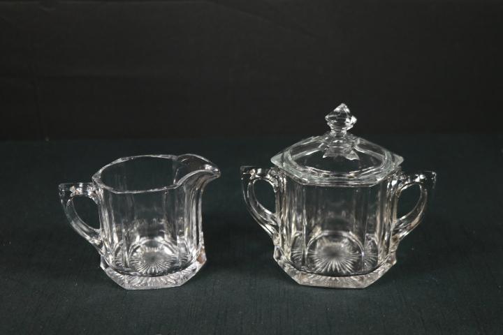 Pressed Glass Covered Sugar & Creamer