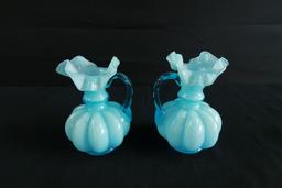 Pair of Blue Glass Pitchers