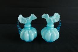 Pair of Blue Glass Pitchers