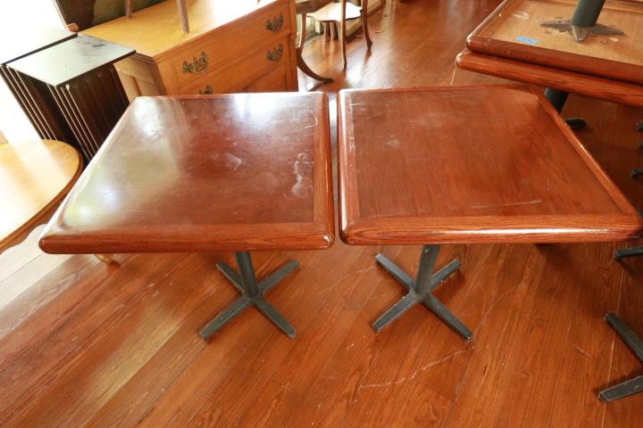 2 Oak Tables with Metal Bases