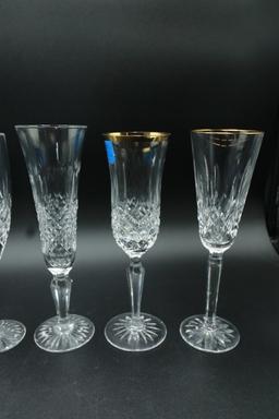 8 Assorted Crystal Champagne Flutes (Royal Doulton, Waterford & Wedgwood)