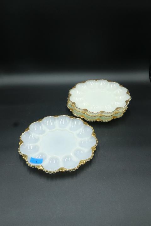 4 Gold Rimmed Deviled Egg Plates