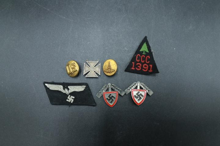 German Railway Cloth And Metal Insignia, Third Reich Hat Pins, CCC Patch And Other U.S. Pins